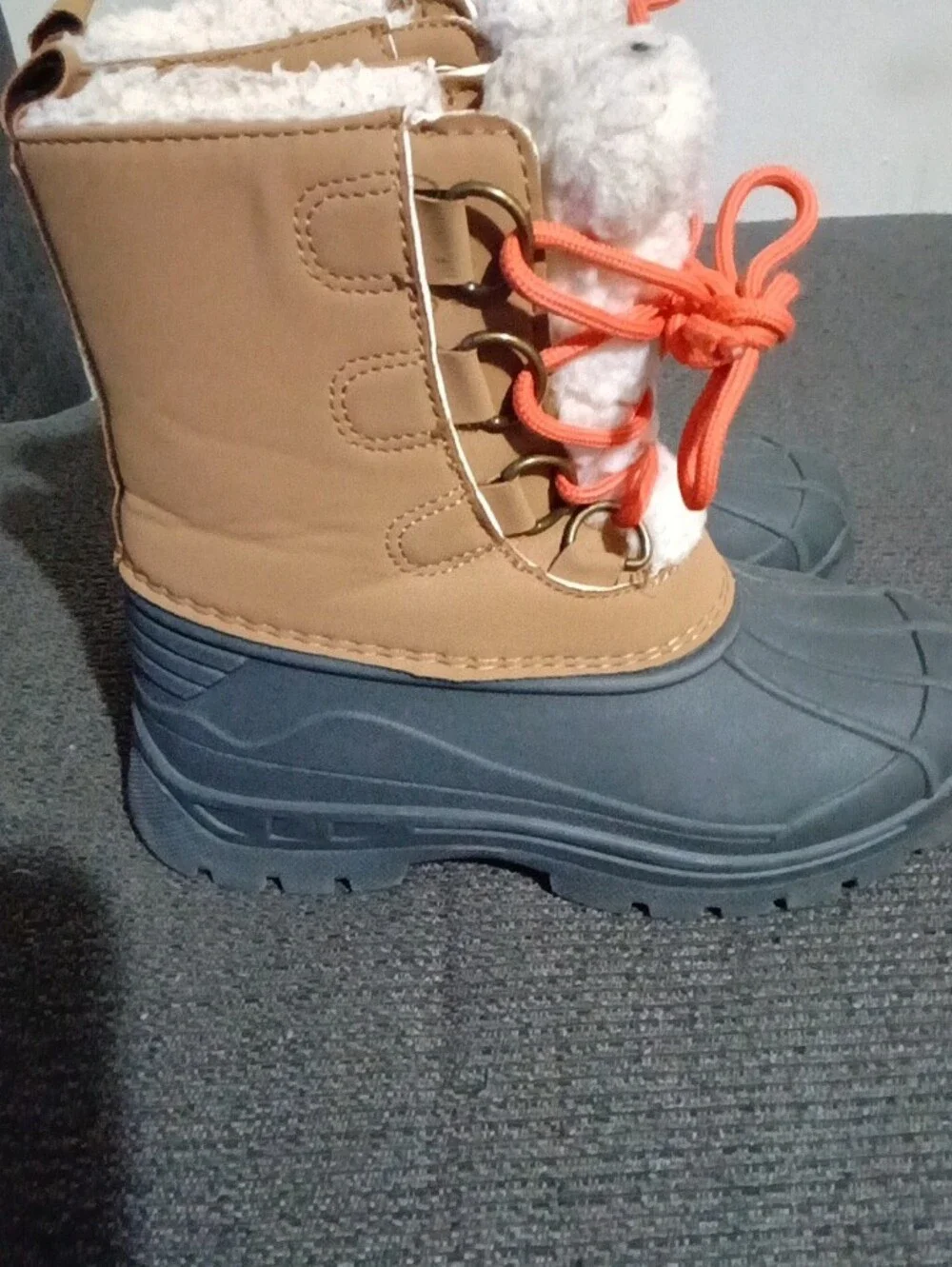 Kids Fabkids Winter Boots - Tan, Gray & Orange Laces